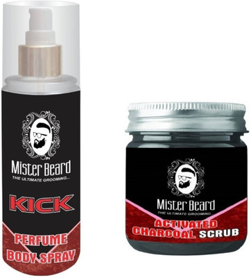 

MISTER BEARD Kick Perfume Body Spray 200ml WITH Charcoal Scrub 100gm(Set of 2)