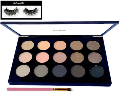

Adorable eyelashes , 15 shade eye shadow palette and makeup brush(Set of 3)