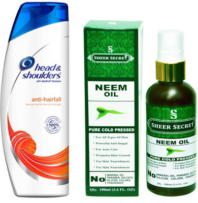 

SHEER SECRET NEEM OIL 100ML (PURE COLD PRESSED) and HEAD & SHOULDERS 360 ML ANTI HAIRFALL SHAMPOO(Set of 2)