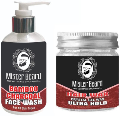 MISTER BEARD Bamboo Charcoal Face Wash 200ml WITH Hair Wax Ultra Hold 100g(Set of 2)