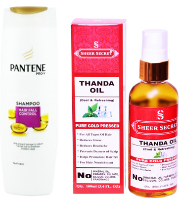 

SHEER SECRET THANDA OIL 100ML (PURE COLD PRESSED) and PANTENE 180 ML HAIR FALL CONTROL SHAMPOO(Set of 2)