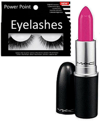 

POWER POINT eyelashes,mac pink hot lipstick 3 gm(Set of 2)