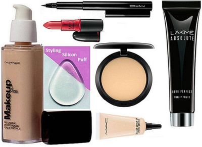 

Styling Silicon Puff, Makeup Pro Long wear Foundation, Lady Gaga Lipstick, Pen Liner, Compact, Select Cover-Up & Absolute Blue Perfect Makeup Primer(Set of 7)