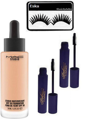 

eska EYELASHES, STUDIO WATERWEIGHT FOUNDATION & PADMA EYELINER & MASCARA(Set of 4)