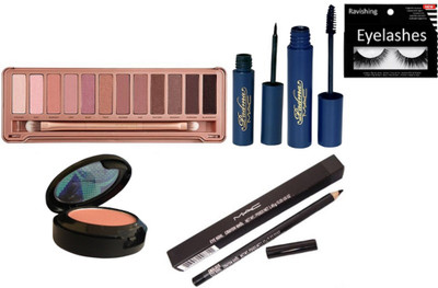 

ravishing Eyelashes, mac pencil kajal & pink blusher & padma eyeliner & mascara & Naked 12 shades eye shadow(Set of 6)
