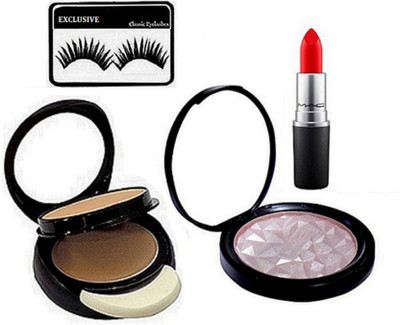 

Exclusive Eyelashes, Two way Compact Mac, Fit Powder Illuminator, Matte Finish Lipstick(Set of 4)