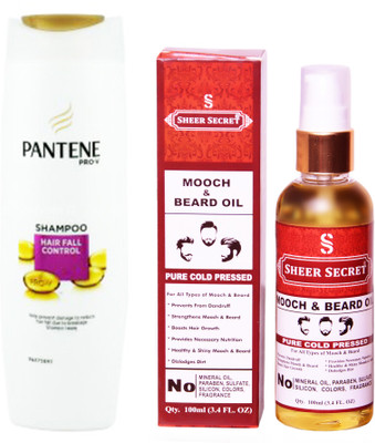 

SHEER SECRET MOOCH AND BEARD OIL 100ML (PURE COLD PRESSED) and PANTENE HAIR FALL CONTROL SHAMPOO 340 ML(Set of 2)