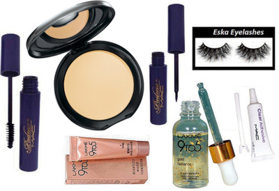 

eska Eyelashes&Mac Compact,Padma Liquid Eyeliner,Mascara,9 to 5 Weightless Mousse Foundation,9to5 Gold radiance serum,Eyelash Glue(Set of 7)