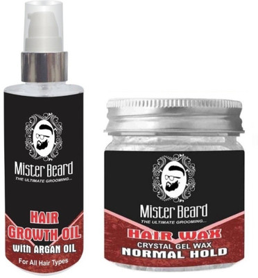 

MISTER BEARD Hair Growth Argan Oil 100ml WITH Normal Hold Hair Wax 100gm(Set of 2)