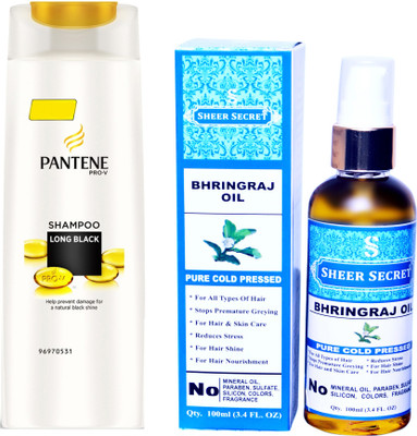 

SHEER SECRET BHRINGRAJ OIL 100ML (PURE COLD PRESSED) and PANTENE LONG BLACK SHAMPOO 340 ML(Set of 2)