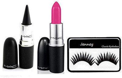 

Jenney eyelashes & mac kajal & Mac lipstick(Set of 3)