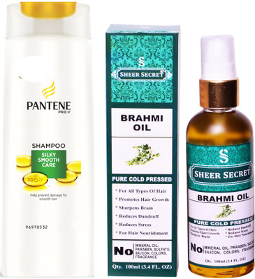 

SHEER SECRET BRAHMI OIL 100ML (PURE COLD PRESSED) and PANTENE SILKY SMOOTH CARE SHAMPOO 340 ML(Set of 2)
