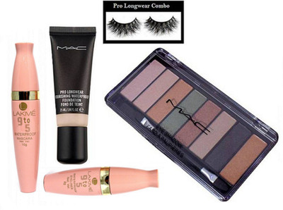 

pro longwear combo Eyelashes, Mac 8 Shades Eyeshadow Palette, Pro Longwear Nourishing Waterproof Foundation, 9to5 Waterproof Eyeliner & Mascara(Set of 5)