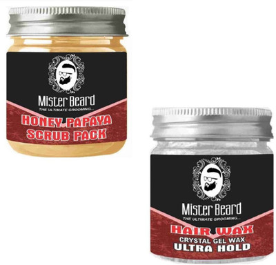

MISTER BEARD Honey Papaya Scrub Pack 100gm WITH Hair Wax Ultra Hold 100g(Set of 2)