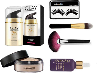 

Adorable eyelashes, total effects 7 in one anti cream, loose powder & Face Serum & makeup brush set of 2(Set of 6)