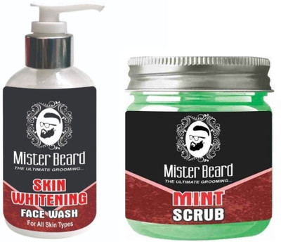 

MISTER BEARD Skin Whitening Face Wash 200ml WITH Mint Scrub 100gm(Set of 2)