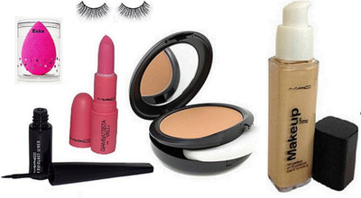

eska Sponge puff, eyelashes, MAC makeup foundation & Liquid eyeliner & compact & giambattista valli lipstick(Set of 6)