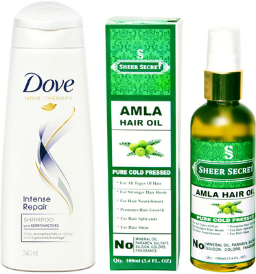

SHEER SECRET AMLA OIL 100ML (PURE COLD PRESSED) and DOVE 180 ML INTENSE REPAIR SHAMPOO(Set of 2)