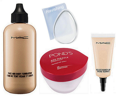

ravishing puff, Mac Face And Body Foundation, Select Cover-up Concealer, Ponds Age Miracle Wrinkle Corrector Cream(Set of 4)