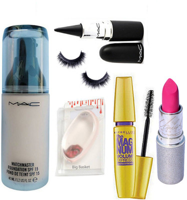 

big basket Silicon Puff & Mac Matchmaster Foundation & Stick Kaj & Padma Mascara & Mac Lipstick & Eyelashes(Set of 6)