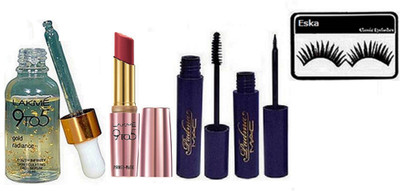 

eska Eyelashes, MAC padma eyeliner & mascara & LAKME 9 to 5 serum & lipstick(Set of 5)