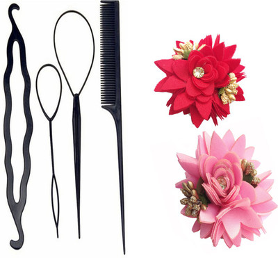 

JAGTEK New pink and red Hair Clip For Women with diykit /rose clip(Set of 1)