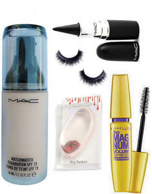 

big Basket Silicon Puff & Mac Matchmaster Foundation & Stick Kaj & Padma Mascara & Eyelashes(Set of 5)
