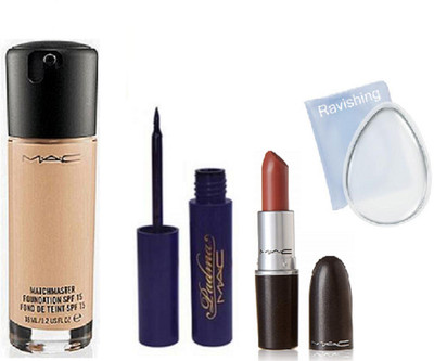 

ravishing PUFF, MAC MATCHMASTER FOUNDATION & PADMA EYELINER & MATTE FINISH LIPSTICK(Set of 4)