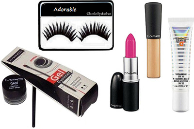 

Adorable eyelashes, mac gel eyeliner, mineralize concealer and matte long lasting pink lipstick & lighful tinted cream(Set of 5)