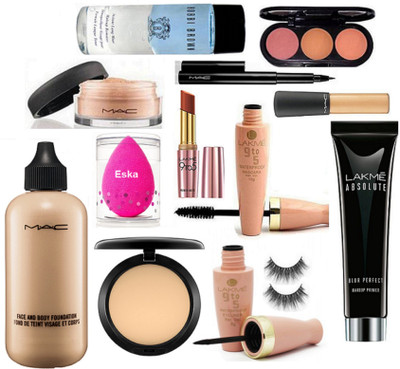 

eska Sponge Puff, Face And Body Foundation, Compact & Waterproof Eyeliner, Mascara, Eyelashes Prime Matte Lipstick & Absolute Blur Perfect Makeup Primer & Mineralize Concealer, Loose Pwoder, Pen Liner, 3 Shade Blusher & MakeUp Remover(Set of 12)