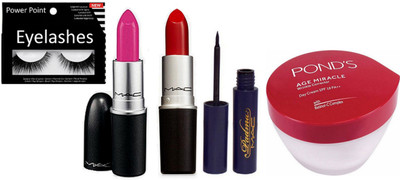 

POWER POINT eyelashes, ma lipstick , padma liner and pond's miracle day cream ( set of 5 )(Set of 5)