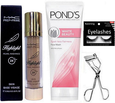 

ravishing Eyelashes, Mac Prep+Prime Highlighter, Ponds White Beauty Face Wash, Eyelashes Curler(Set of 4)