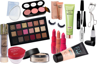 

power point Slicon Puff&Huda Beuty Rose Gold Eyeshadow Palette&Mac Stick Kajal&Eyeleshes&Curler&Mac 3Shade Blusher&Mac Prep+Prime Highlight Foundation&Ponds Age Miracle Wrinkle Corrector Day Cream Spf 18 Pa++&Mac Losse Powder&Mac Gambattisa Vali Lipstick(