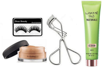 

divas beauty Eyelashes, Mac Face Loose Powder, Eyelashes Curler, Lakme 9 to 5 Naturale CC Cream(Set of 4)