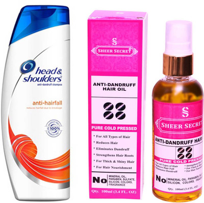 

SHEER SECRET ANTI DANDRUFF OIL 100ML (PURE COLD PRESSED) and HEAD & SHOULDERS 180 ML ANTI HAIRFALL SHAMPOO(Set of 2)