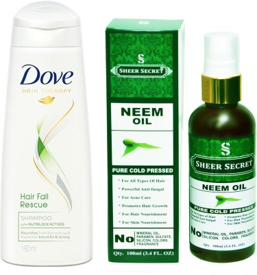 

SHEER SECRET NEEM OIL 100ML (PURE COLD PRESSED) and DOVE 180 ML HAIRFALL RESCUE SHAMPOO(Set of 2)