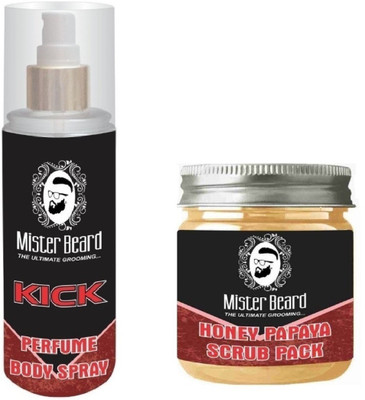 

MISTER BEARD Kick Perfume Body Spray 200ml WITH Charcoal Peel of Mask 100gm(Set of 2)