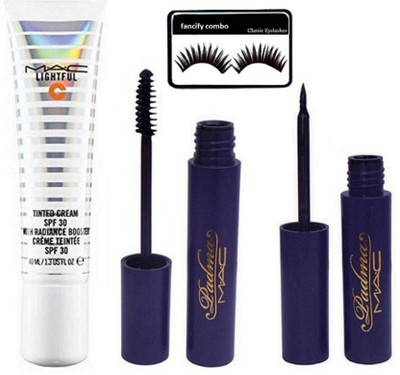 

FANCIFY COMBO Eyelashes, Mac Lightful C Tinted Spf 30 Radiance Booster Teintee Cream With Padma Eyeliner & Mascara(Set of 4)