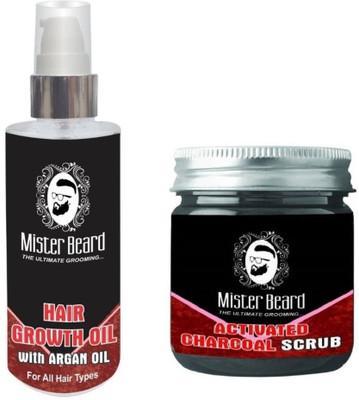 

MISTER BEARD Hair Growth Argan Oil 100ml WITH Charcoal Scrub 100gm(Set of 2)