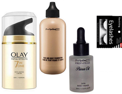 

ravishing Eyelashes, Mac Face And Body Foundation, Prep+Prime Primer Oil, Olay Total Effects 7 in 1 Anti Ageing Cream(Set of 4)