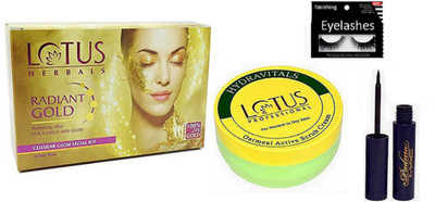 

ravishing Eyelashes, MAC padma eyeliner & RADIANT GOLD cellular glow facial kit & oatmeal active scrub cream(Set of 4)