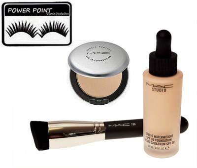 

Adorable eyelashes, silver compact , studio water weight foundation and brush(Set of 4)