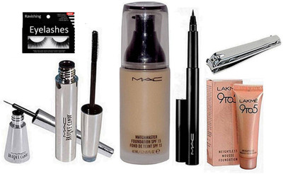 

ravishing Eyelashes, Mac Matchmaster Foundation, Brooke Eyeliner & Mascara, Pen Eyeliner, Mousse, Nail Cutter(Set of 7)