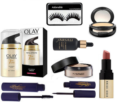 

Adorable eyelashes, total effects 7 in one anti cream, loose powder,liner & mascara, elixir ,compact, nude shade lipstick(Set of 8)