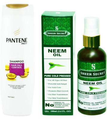 

SHEER SECRET NEEM OIL 100ML (PURE COLD PRESSED) and PANTENE 180 ML HAIR FALL CONTROL SHAMPOO(Set of 2)