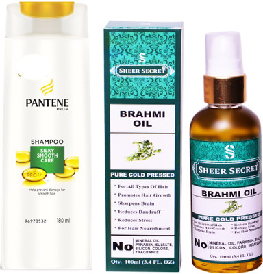 

SHEER SECRET BRAHMI OIL 100ML (PURE COLD PRESSED) and PANTENE 180 ML SILKY SMOOTH CARE SHAMPOO(Set of 2)