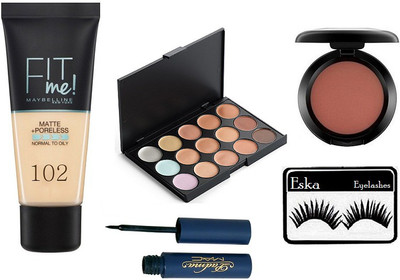 

eska Eyelashes , Padma Eyeliner & 15 Shade Conceler pallete , Bluser , Foudantion(Set of 5)