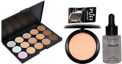 

catherine silicon puff, Mac 15 Shades Concealer Palette, Compact, Prep+Prime Face Primer Oil(Set of 4)