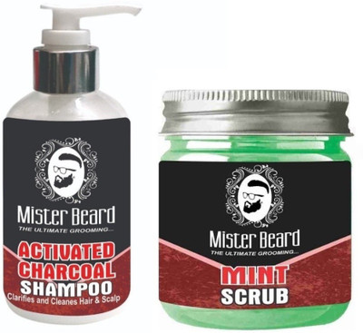 

MISTER BEARD Charcoal Shampoo 200ml WITH Mint Scrub 100gm(Set of 2)