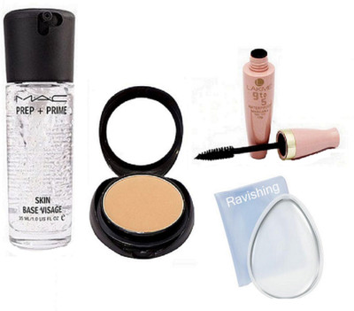 

Ravishing puff, Mac Two Way Compact, Prep+Prime Skin Base Visage Primer , 9to5 WaterProof Mascara(Set of 4)